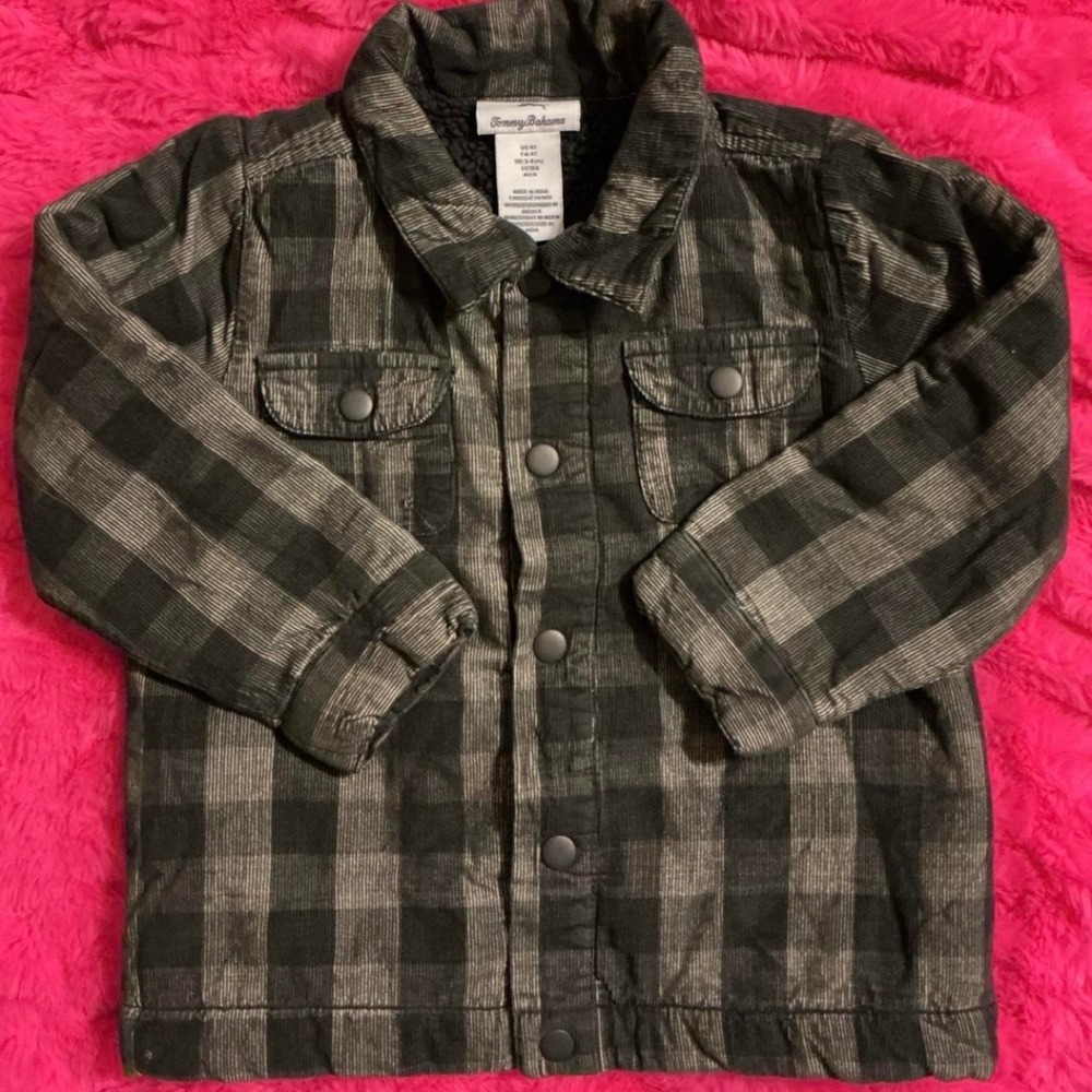Tommy Bahama Plaid Corduroy Jacket Boys 3-4T Gray Excellent Sherpa Lined